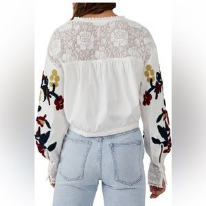 Free People White Floral Embroidered Crop Top